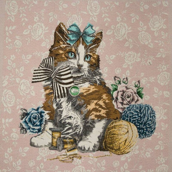 Sierkussen Retro Poes Roze, achterkant blauw