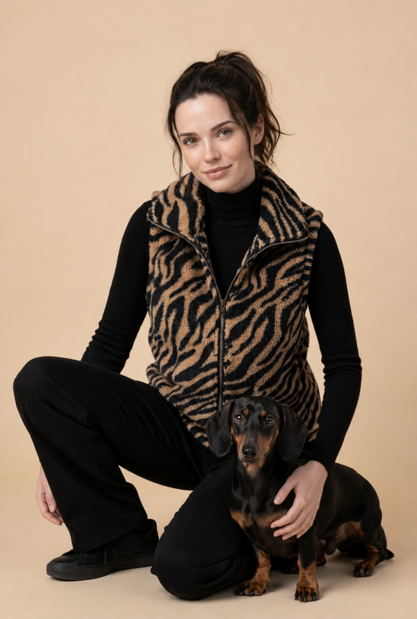 Fleece Gilet Zebra Bruin/Zwart