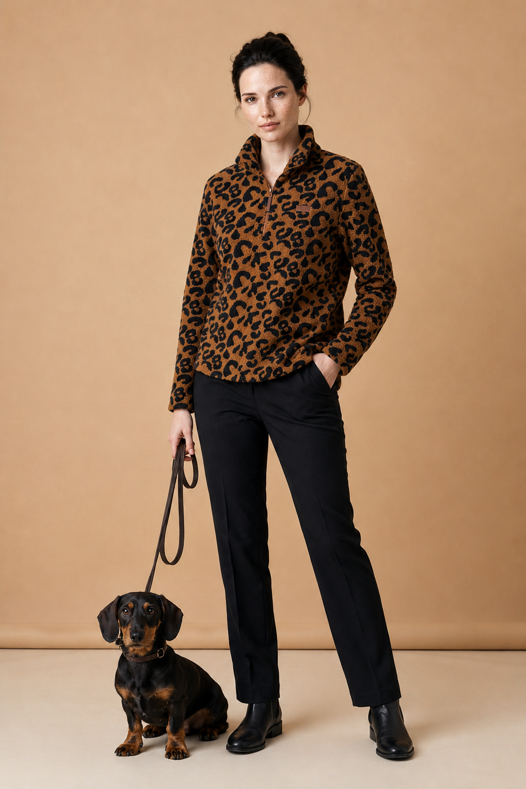 Fleece Trui Leopard, Bruin/Zwart