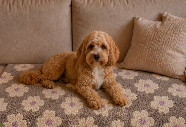 Luxe Teddy Hondendeken / Kattendeken voor Bank, Auto & onderweg - Beige Bloem