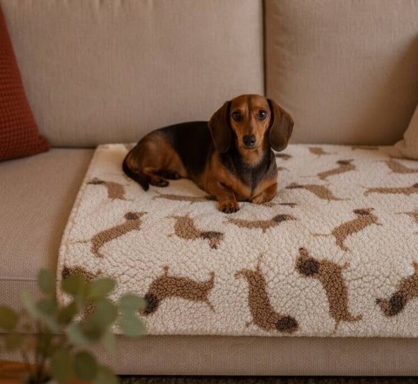 Luxe Teddy Hondendeken / Kattendeken voor Bank, Auto & onderweg - Teckelprint