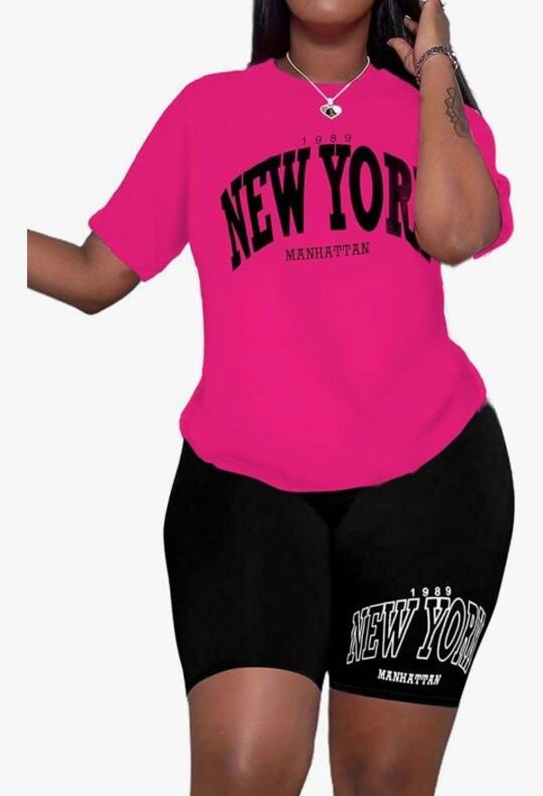Women 2 Pc Outfit Shorts-Pink & Black