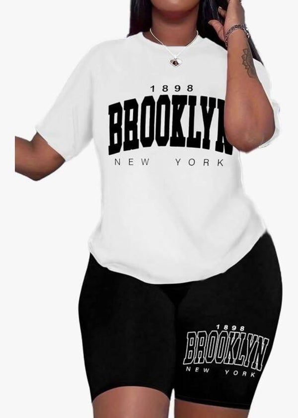 Women 2 Pc Outfit Shorts-Black & White