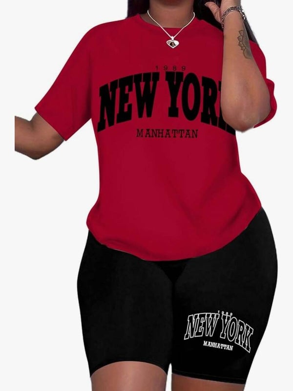 Women 2 Pc Outfit Shorts-Red & Black