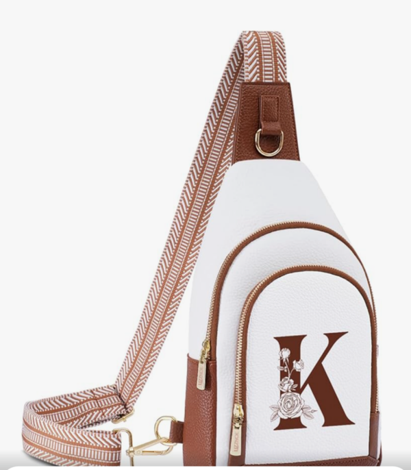 Personalized Leather Crossbody Bag For Women Brown/White All Letters