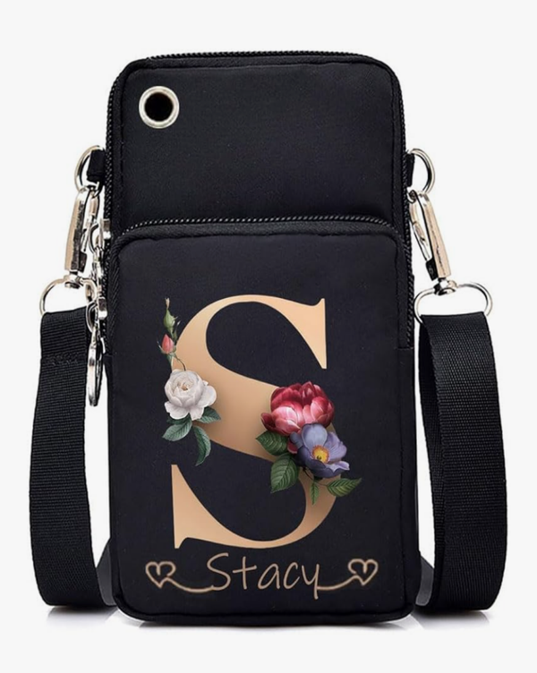 Personalized Black Leather Crossbody Bag For Wome All Letters