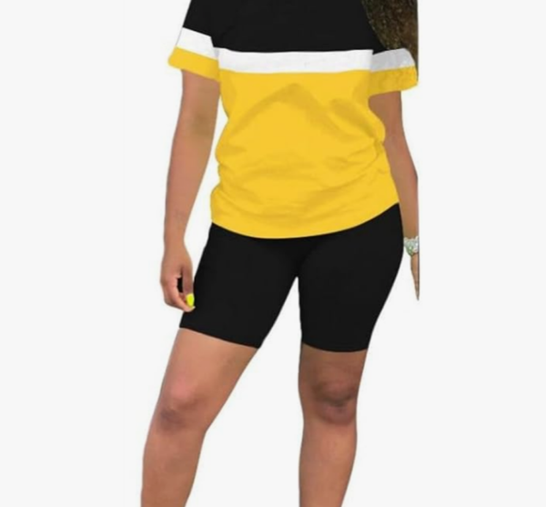 2 Piece Outfit For Women-Yellow, Black, White
