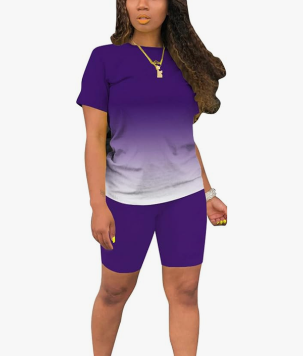 2 Piece Outfit For Women-Purple & White