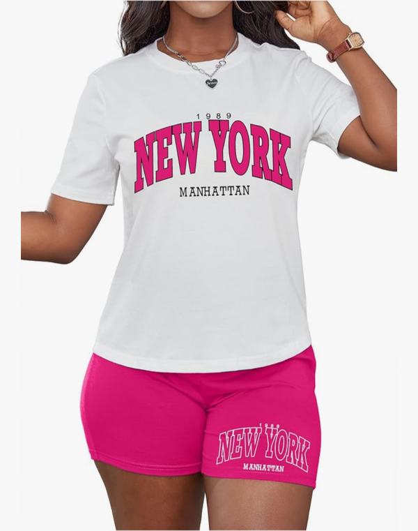 Women 2 Pc Outfit Shorts-Pink & White