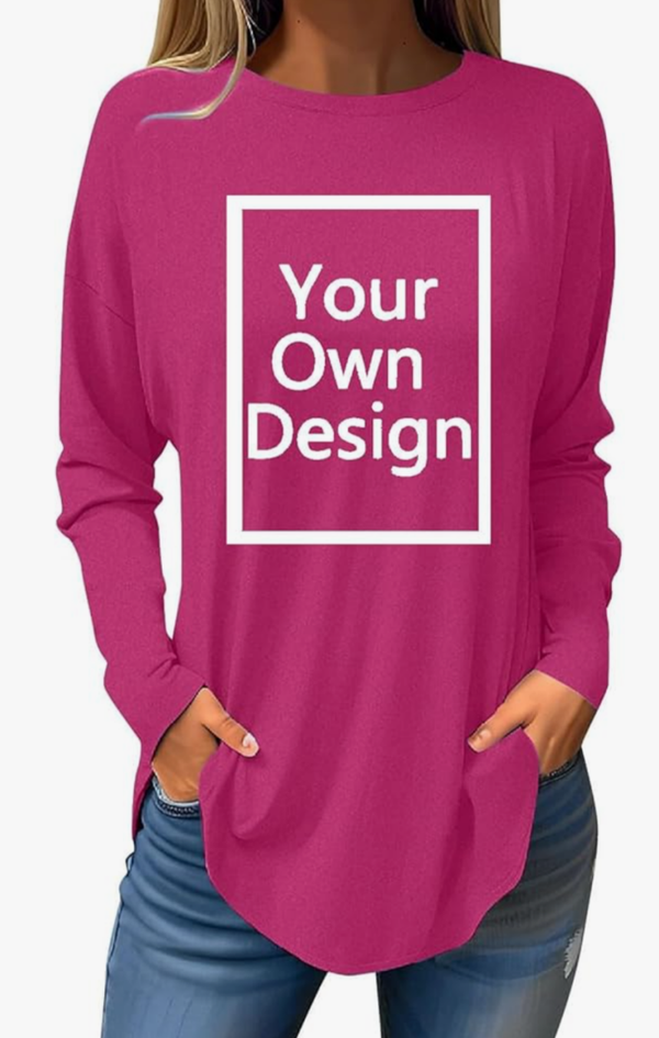 Custom Women Long Sleeve Round Neck Shirts-Hot Pink
