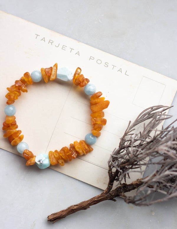 AMBER, LARIMAR & AQUAMARINE BRACELET
