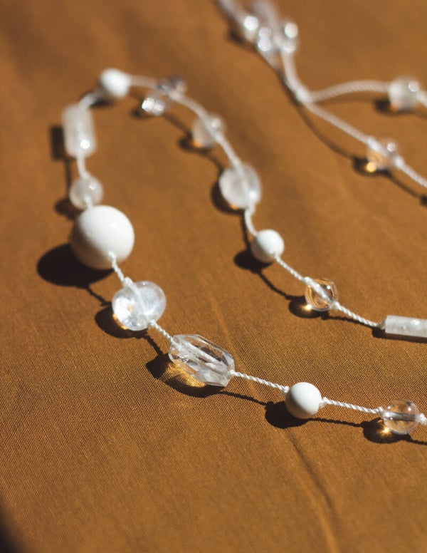 CRYSTAL CLARITY NECKLACE - CLEAR QUARTZ, SELENITE, HOWLITE & JADE