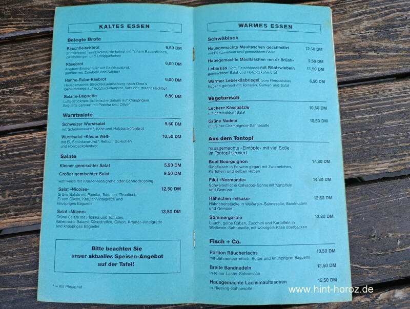 Speisekarte Die kleine Welt 