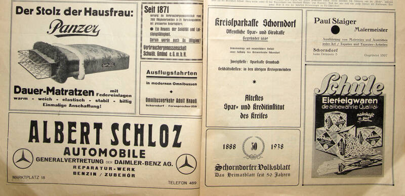 Zeitungsanzeigen 1938