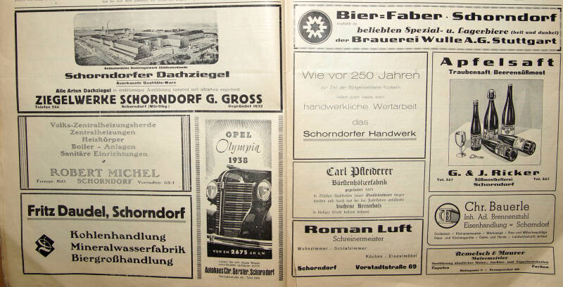 Schorndorfer Zeitungsanzeigen 1938