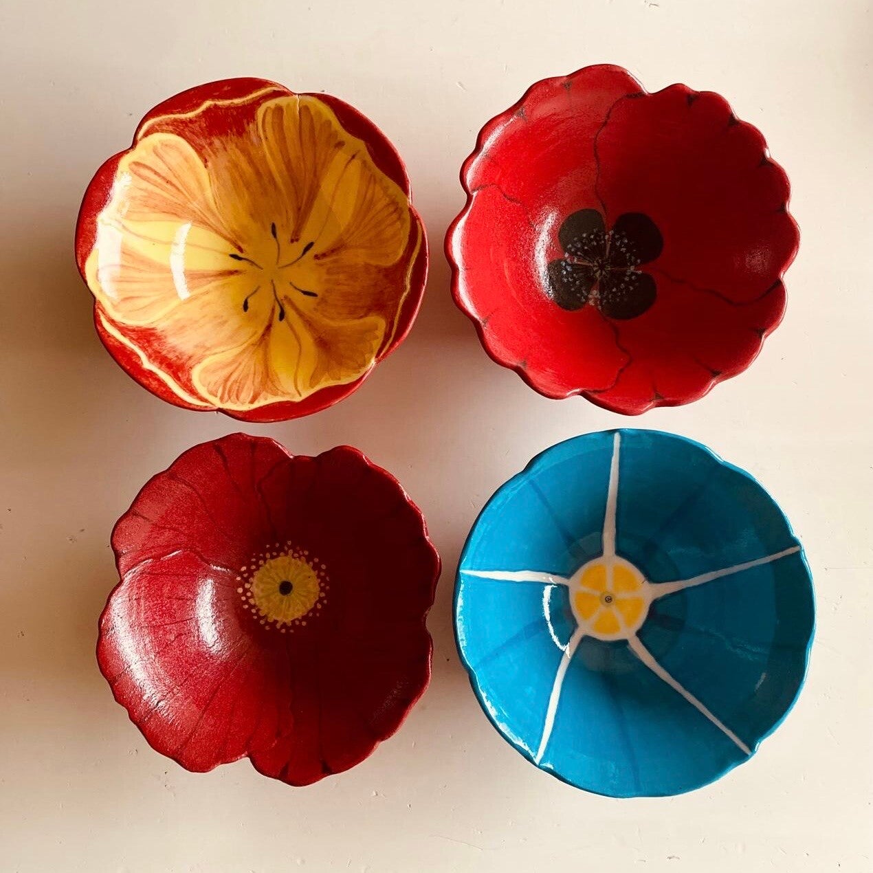 Hand-painted Poppy Bowls