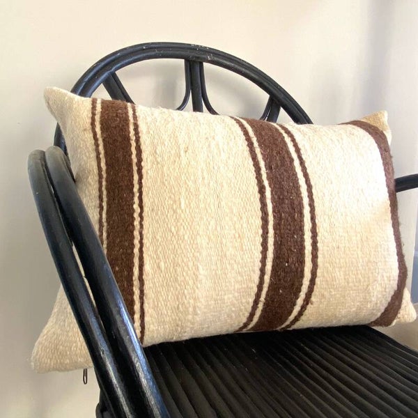 Handmade Moroccan Wool Cushion with Brown Stripe