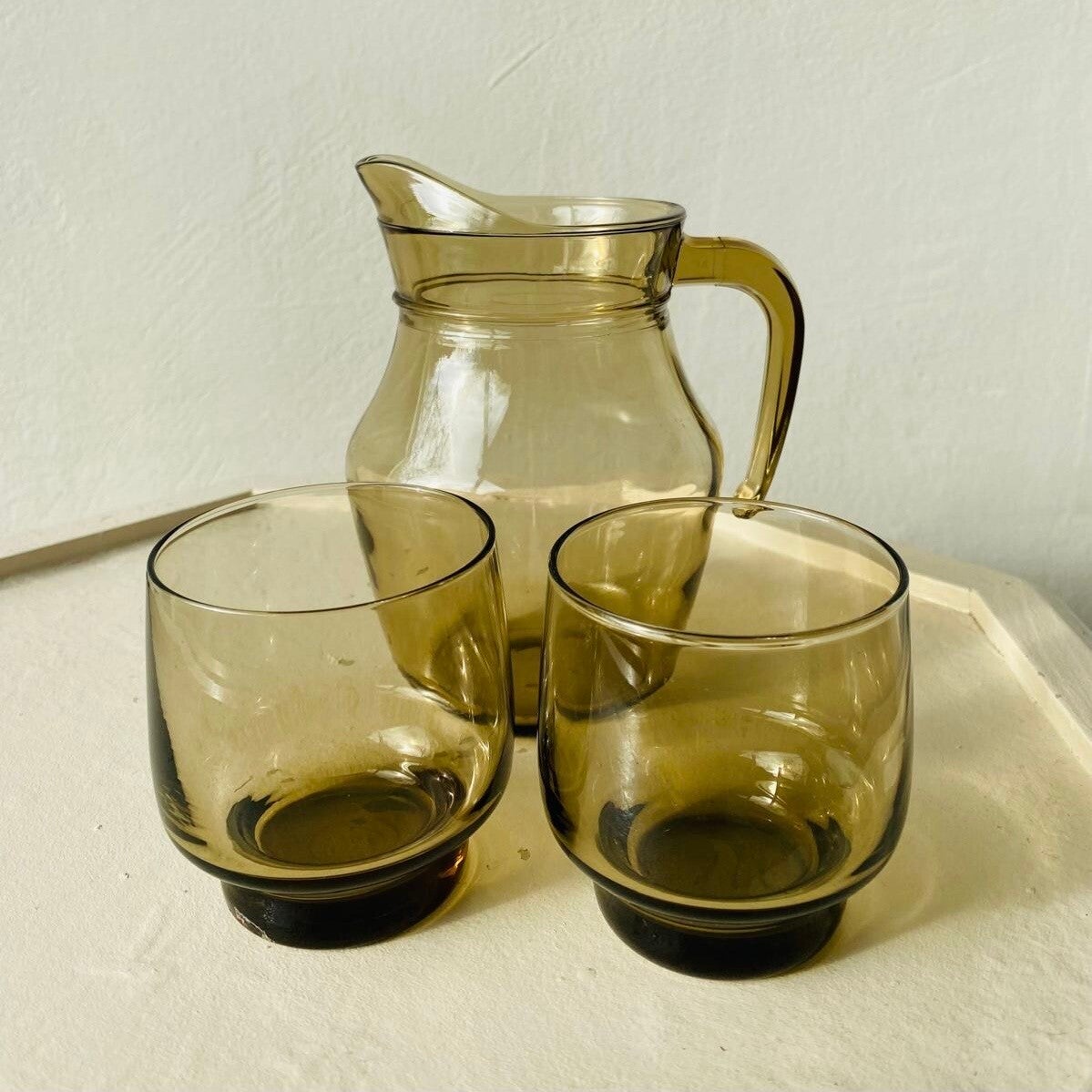 Smoke Glass Jug with Glasses
