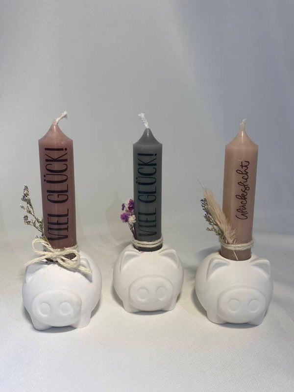 Kerzenset - Kerze mit Glücksschweinchen