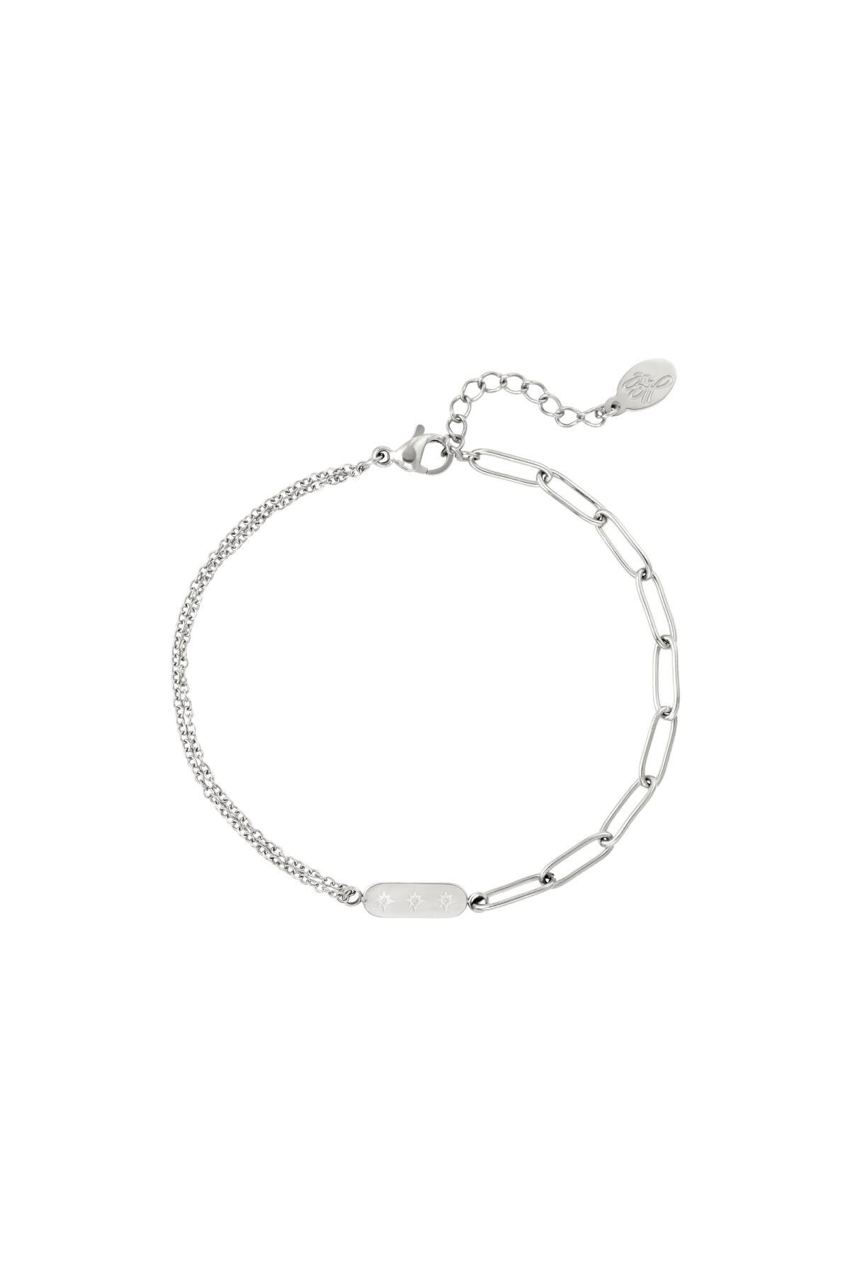 Sales: Roestvrijstalen armband met dubbele ketting en bedel Zilver Stainless Steel