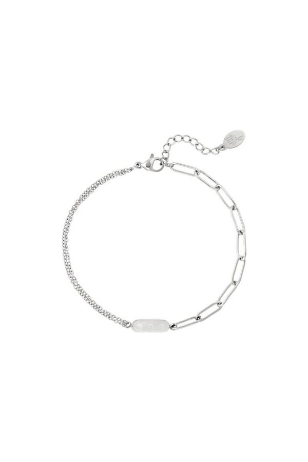 Sales: Roestvrijstalen armband met dubbele ketting en bedel Zilver Stainless Steel