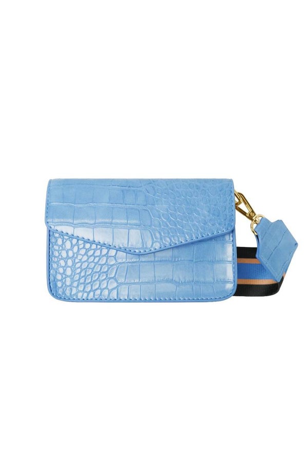 Kleine croco tas met brede tassen strap - blauw