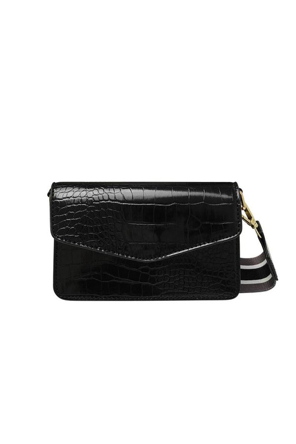 Kleine croco tas met brede tassen strap - zwart