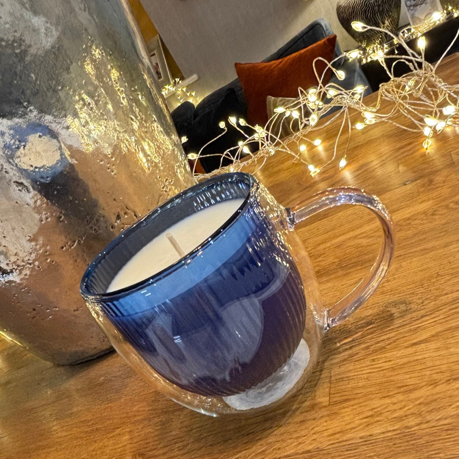 Double Walled Coffee Cup Candle : Blue