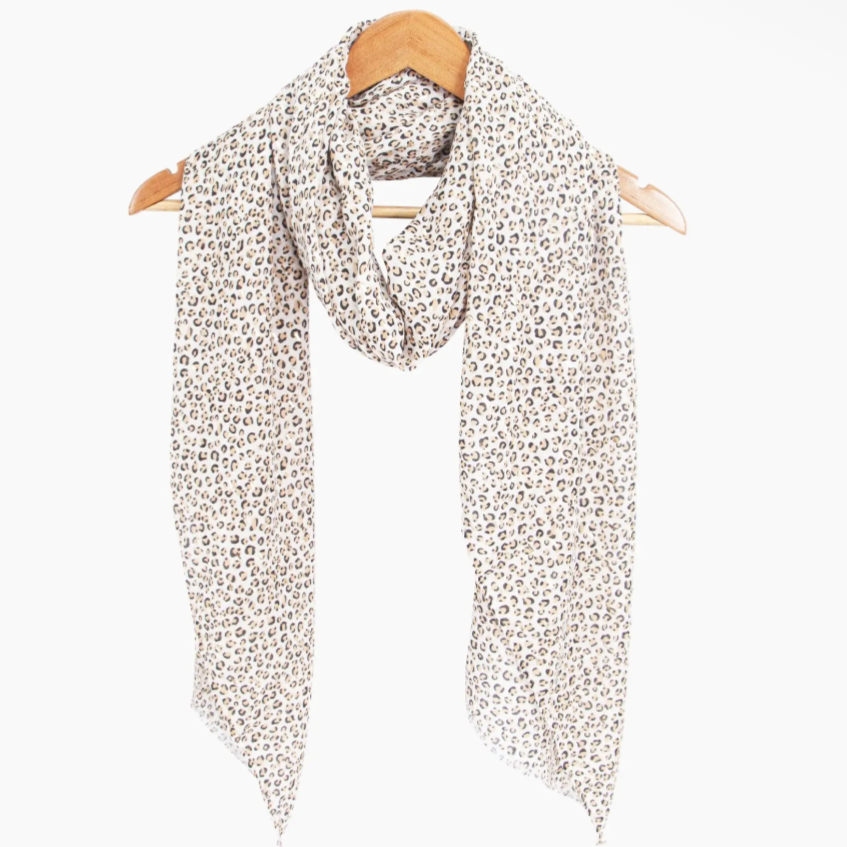 Leopard Print Lightweight Scarf in Cream
