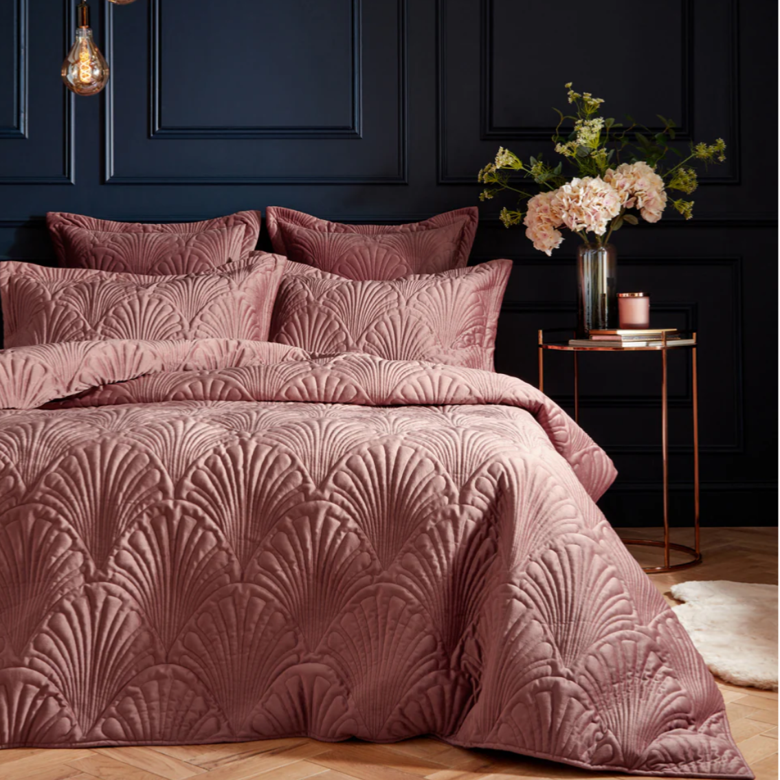 Palmeria Quilted Velvet Duvet Cover Set Blush