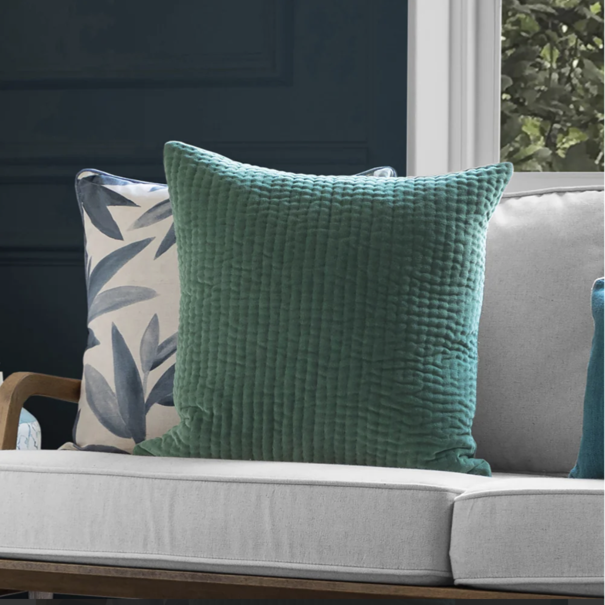 Haze Embroidered Cushion Seafoam
