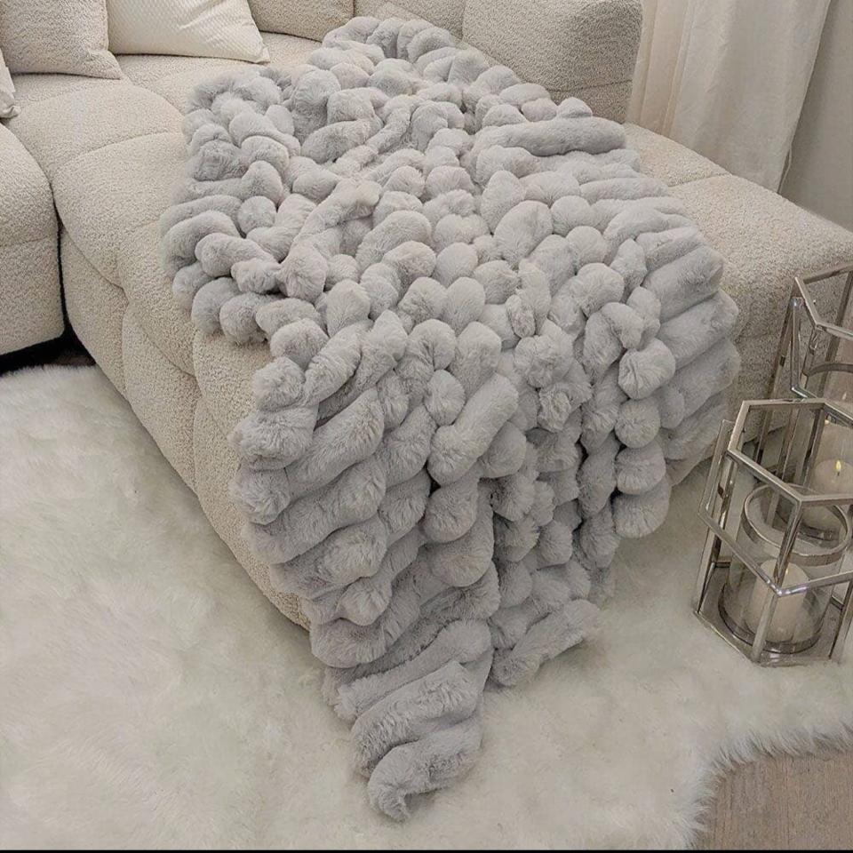 Isla Grey Chunky Ribbed Faux Fur Throw