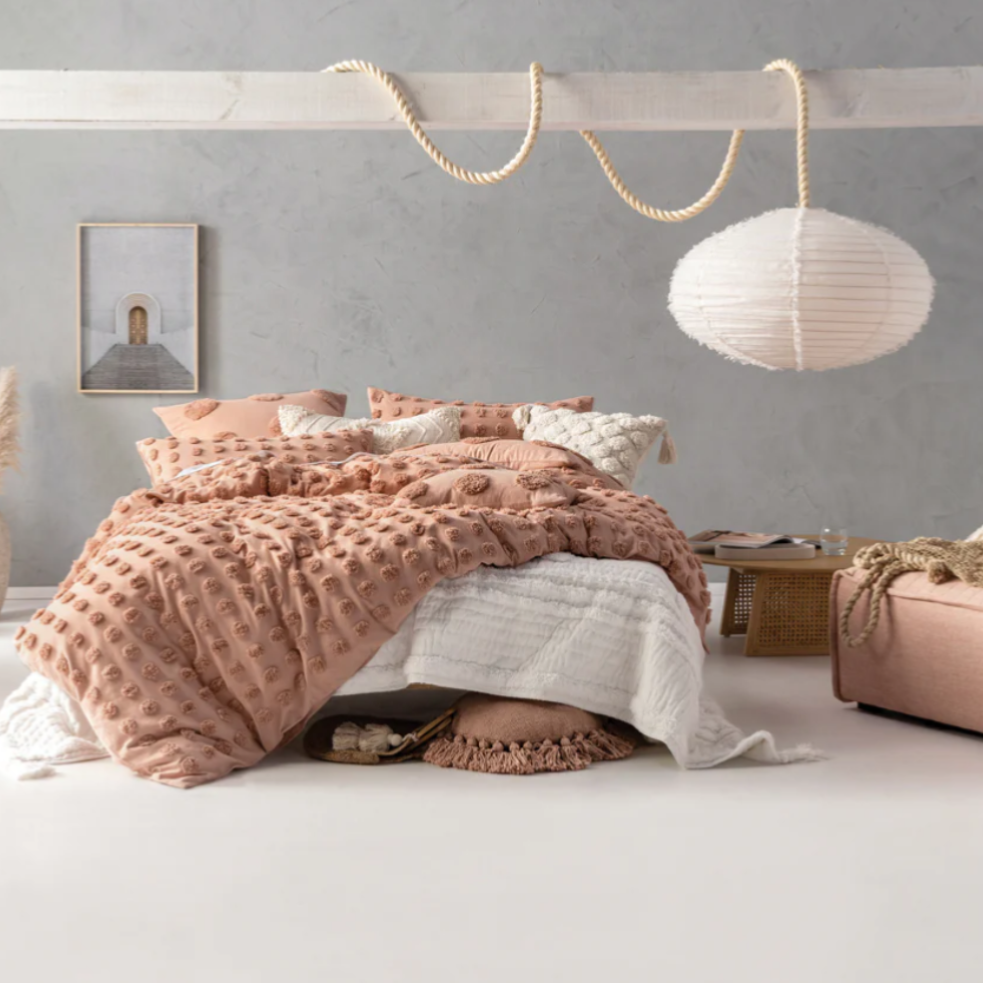 Haze Tufted 100% Cotton Duvet Cover Set Maple