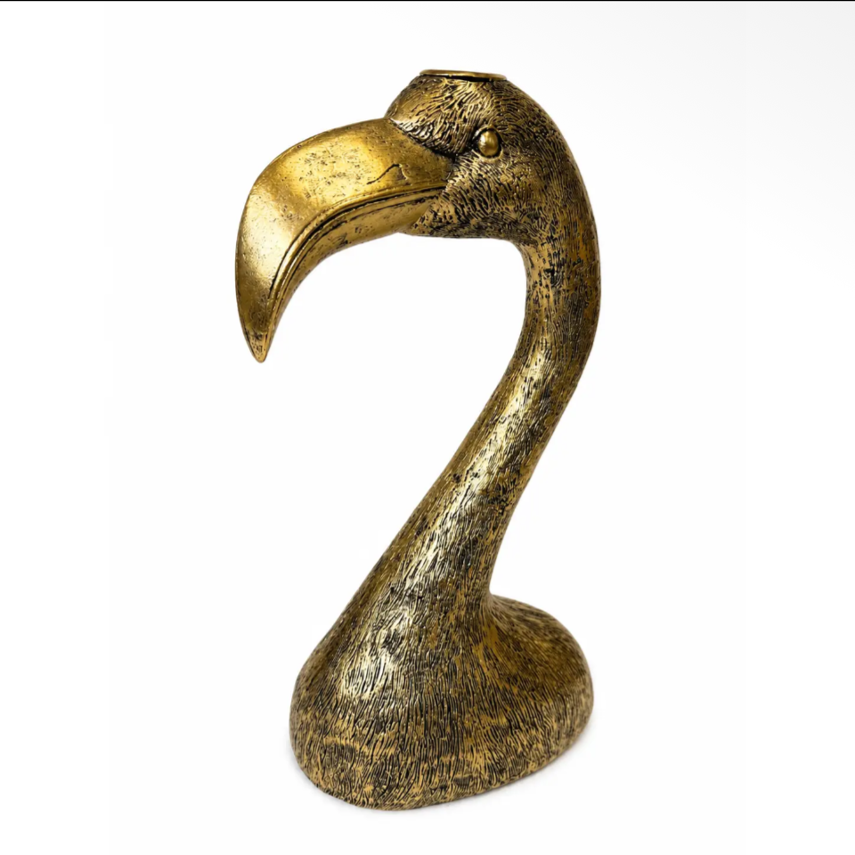 Antique Gold Flamingo Head Candle Holder