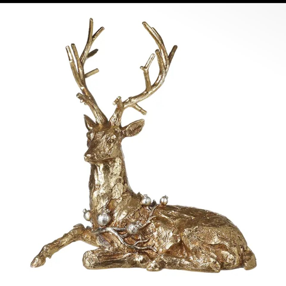 -Gold Stag with Baubles Lying Down