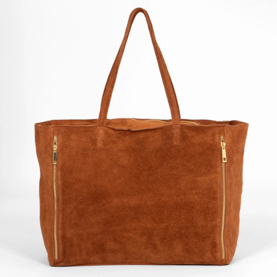Denver Italian Suede Large Tote Bag - Brown