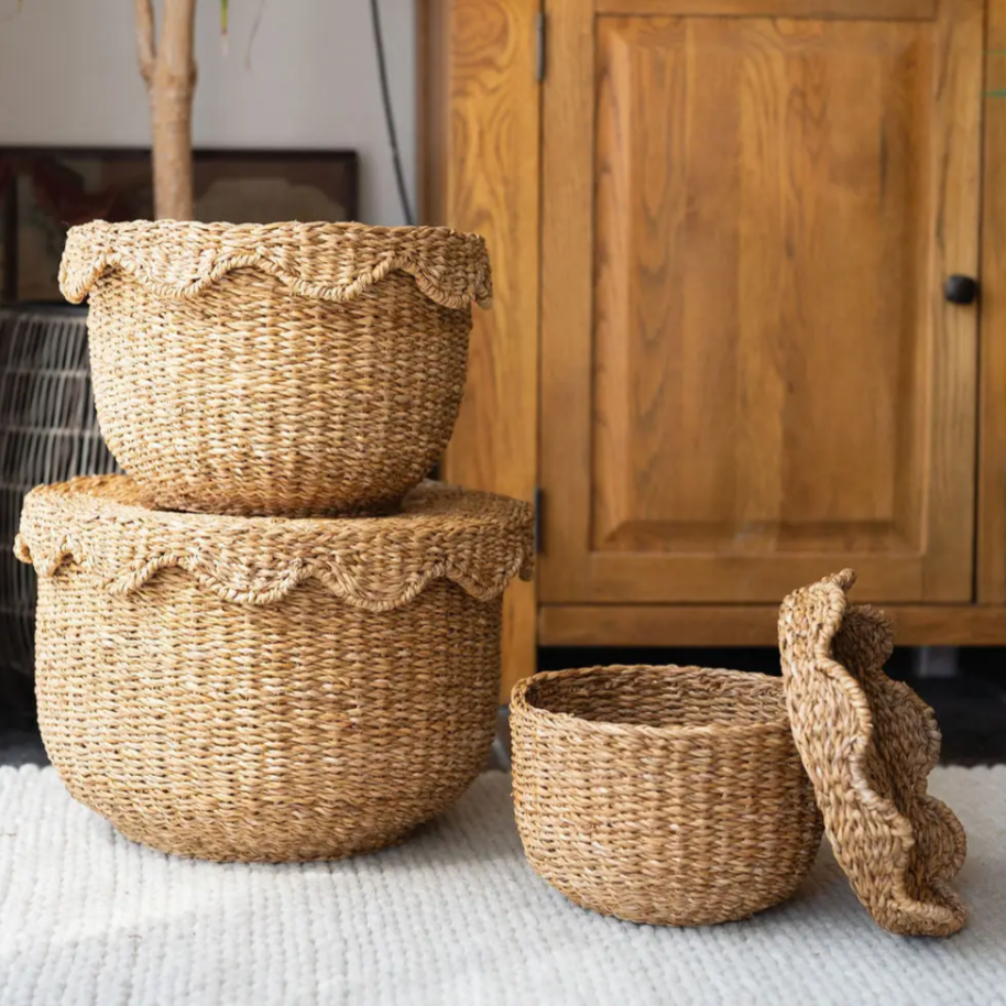 Bangali Scallop Lidded Storage Basket