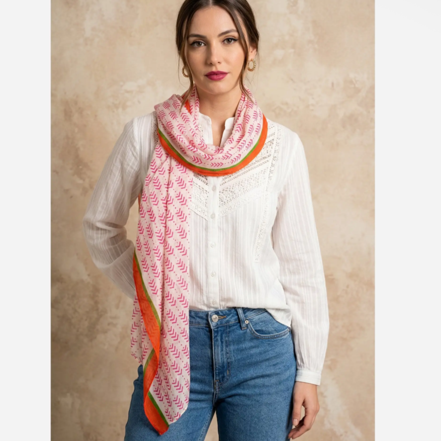 Chevron Print Lightweight Cotton Scarf in Pink