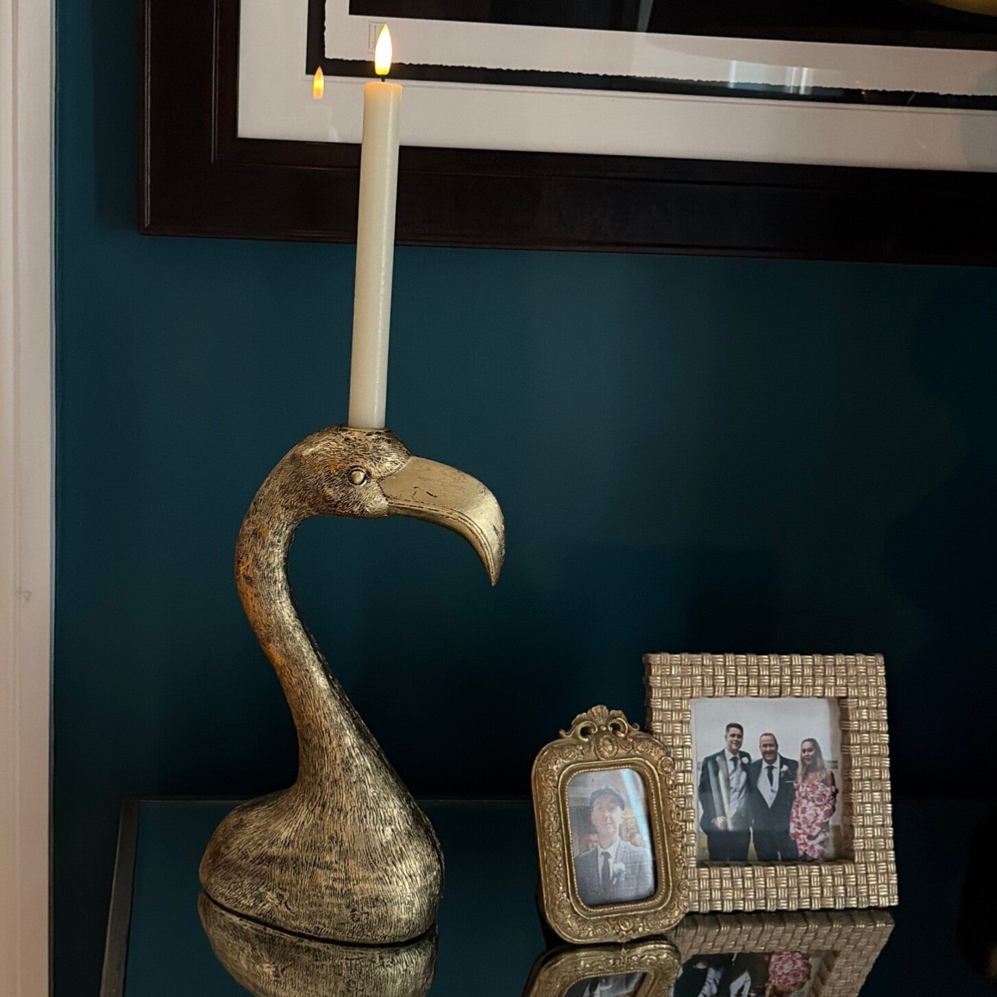 Antique Gold Flamingo Head Candle Holder