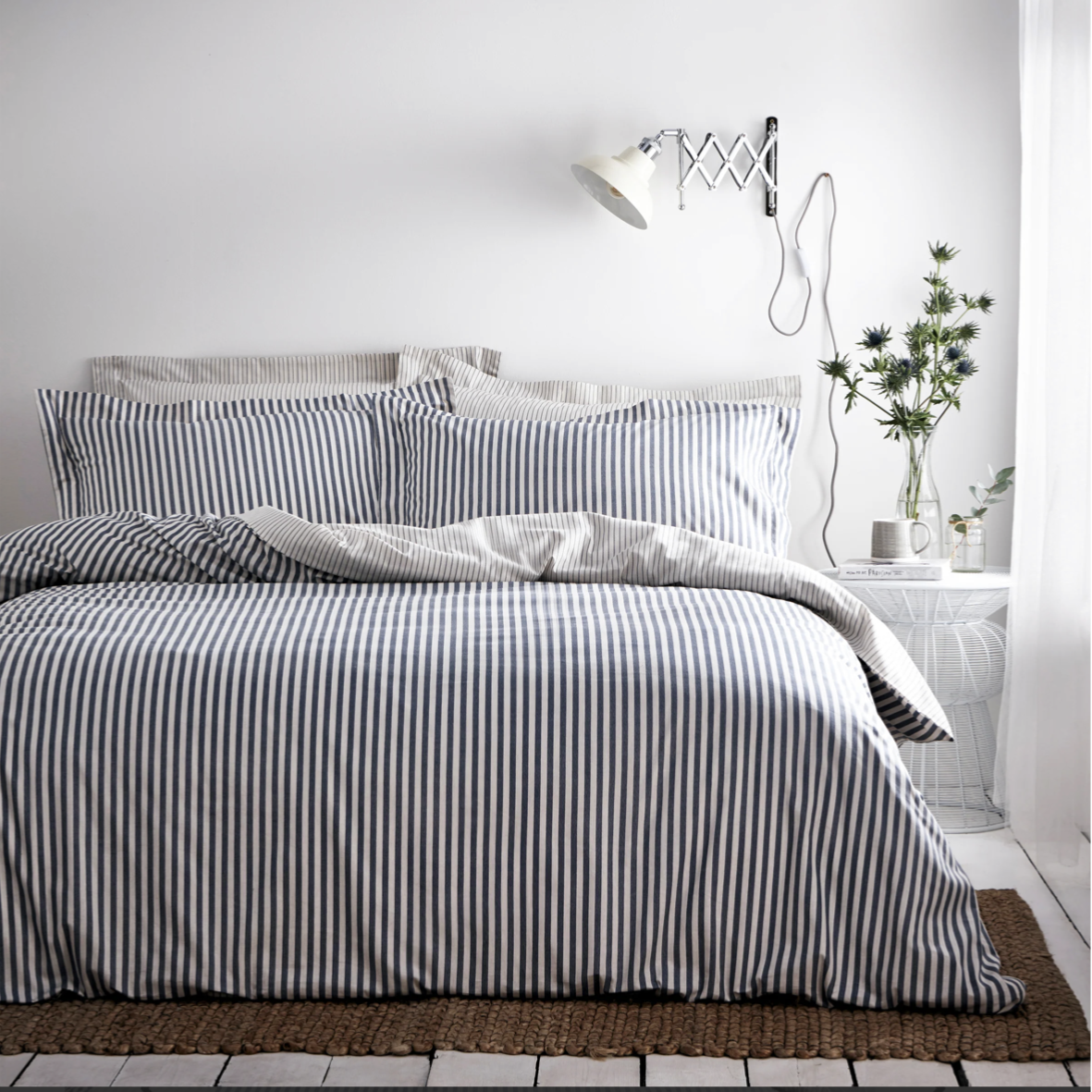 Hebden Stripe 100% Cotton Duvet Cover Set Navy