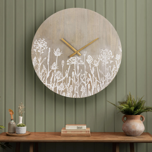 Fleur Et Faune Wooden Clock Greywash