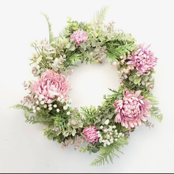 45cm Artificial Pink Blossom Floral Wreath