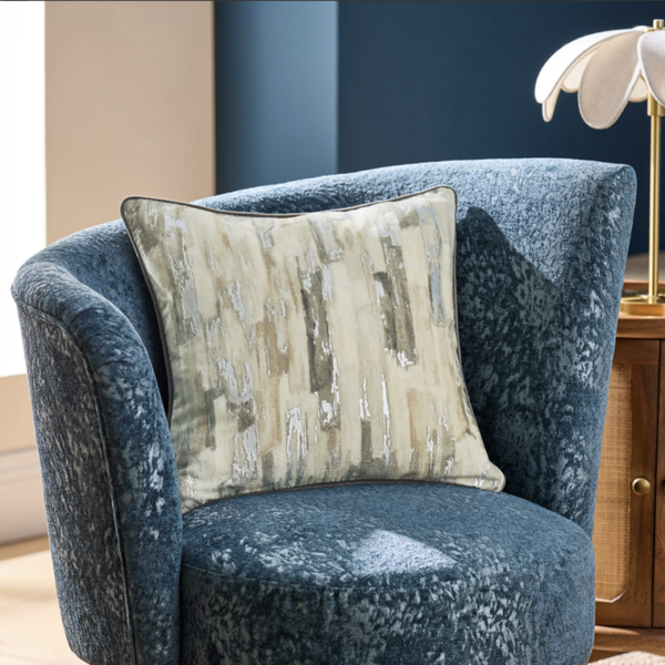 Blocks Foil Printed Velvet Cushion Silver