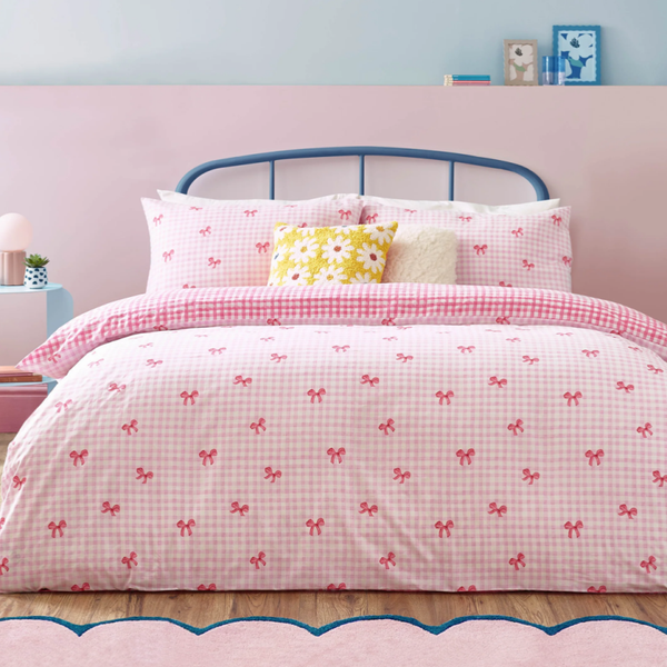 Gingham Bows Printed Duvet Cover Set Pink