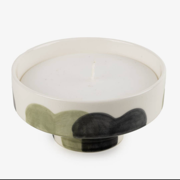 Footed Candle with Handpainted Design