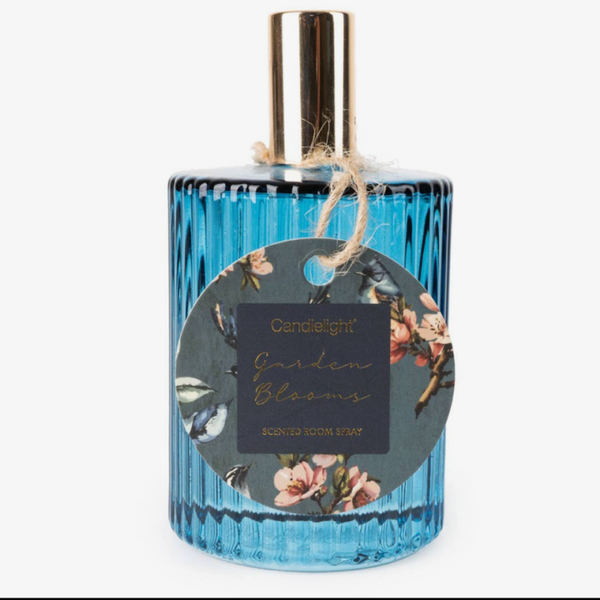 100ml Ridged Glass Room Spray - Garden Blooms Blue