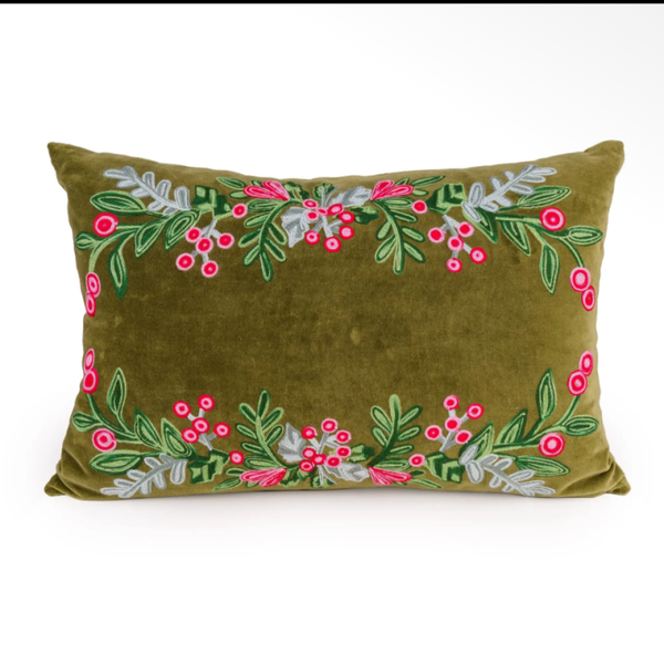 Embroidered Holly & Berries in Green