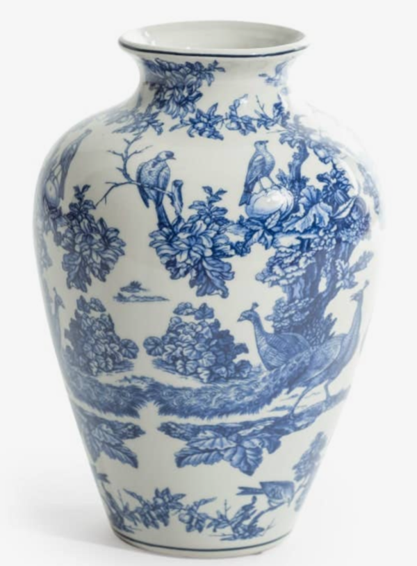 Tropical Bird Vase white and blue ceramic