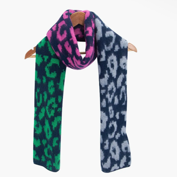 Kyra Navy Blue Leopard Heavyweight Scarf