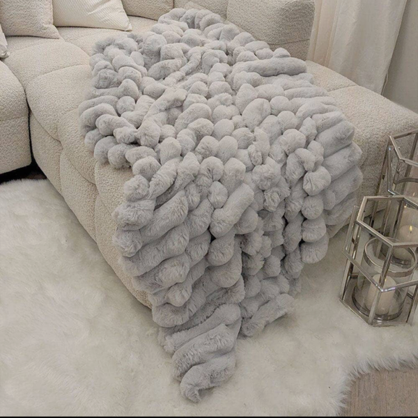 Isla Grey Chunky Ribbed Faux Fur Throw